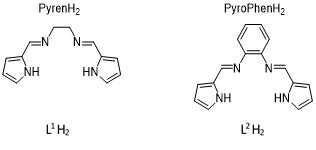 1,2-ethylenediamine-N,N’-bis(1H-pyrrol-2-yl)methylene (pyrenH2) L1H2 and 1,2-benzenediamine-N,N’-bis(1H-pyrrol-2-yl)methylene (pyrophenH2) L2H2 ©Copyright: Köhler, Luisa