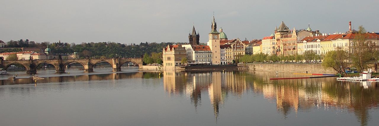 View over Vltava river to Charles Brigde in Prague