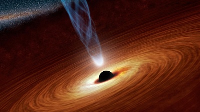 Supermassives Schwarzes Loch im Zentrum einer Akkretionsscheibe (Künstlerische Darstellung;  NASA/JPL-Caltech)
