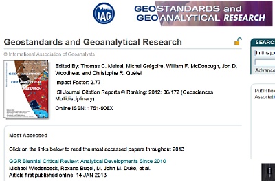 Screenshot vom Paper Wiedenbeck et al. in Geostandards and Geoanalytical Research (GGR) © GGR