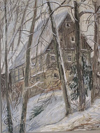 Auszugshaus im Winter, Pastell, 57x48cm, 2010