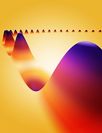 A spin wave spreading along a magnetic domain wall.