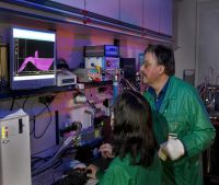 Mithilfe der Laser-Fluoreszenz-Spektroskopie kann Dr. Gerhard Geipel, Leiter der Abteilung Biogeochemie am HZDR, die unterschiedlichen Formen, in denen der radioaktive Stoff Uran vorkommt, genau bestimmen.