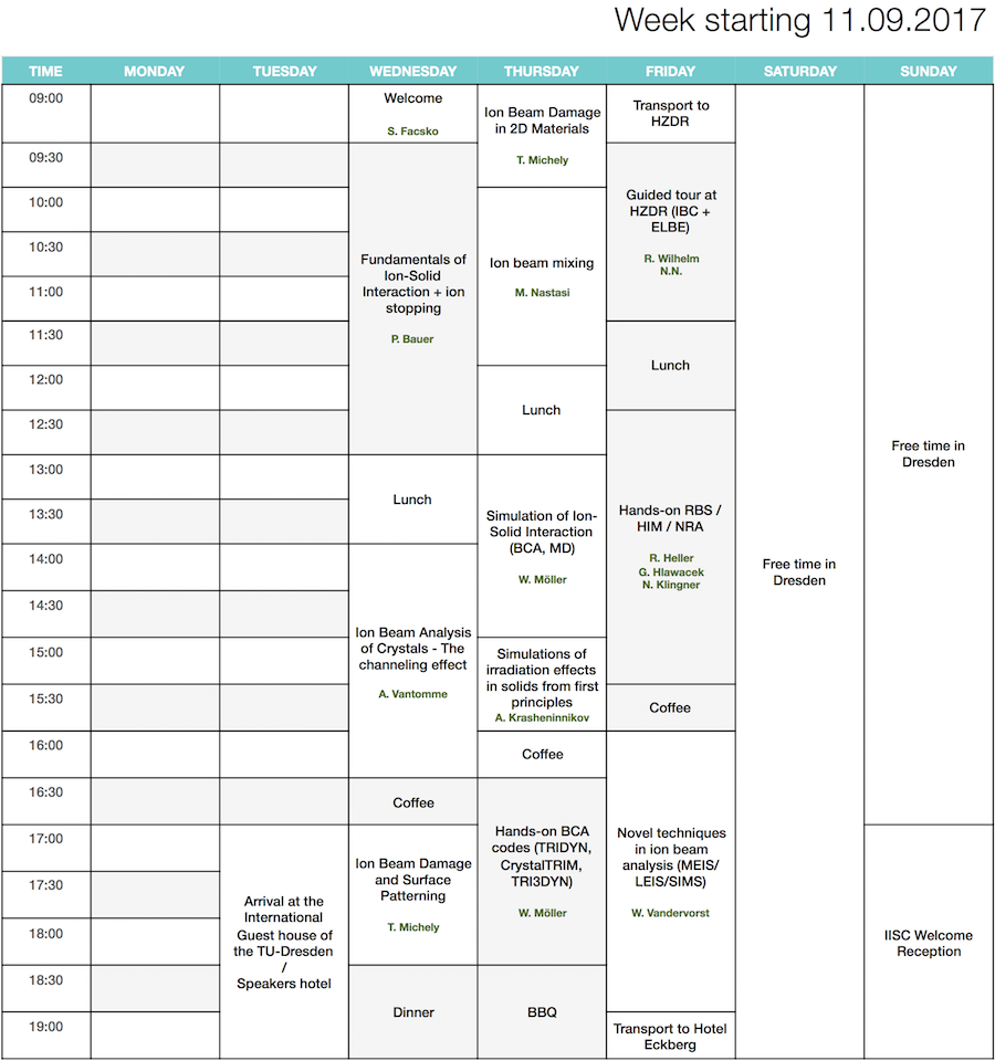 IISC Summer School Schedule