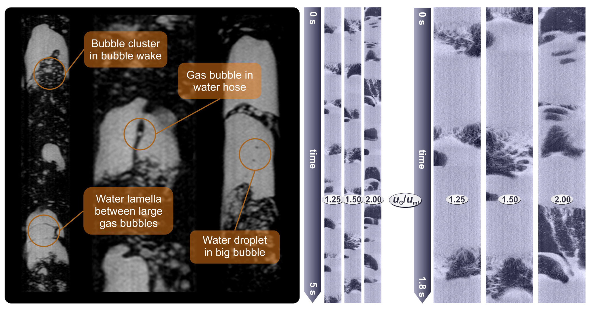 Details of a two-phase flow and Insight into a fluidized bed with glass beads