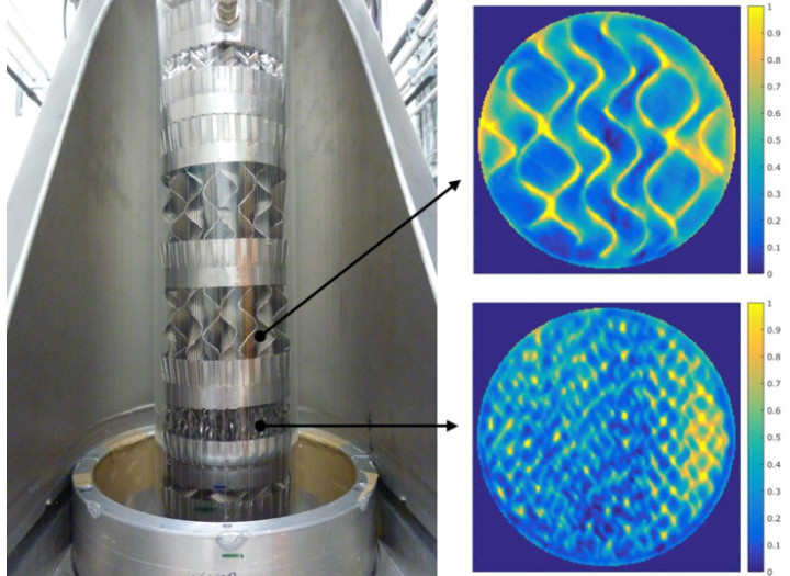 Packed column with ultrafast X-ray tomograph and gas-liquid distribution during the measurements
