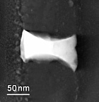 In den in den Nanodraht eingebettet: Auch unter dem Transmissions-Elektronenmikroskop ist der Verbindungs-Halbleiter als Querstruktur zu erkennen.