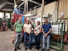 Foto: Besuch beim Lampenrecycler LAREC in Brand-Erbisdorf (v.l.n.r.: Alexander Nüsse, Dr. Simone Raatz, Dr. Ute Bracklow, Dr. Florian Rau) ©Copyright: HZDR/HIF