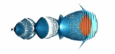 Testsimulation einer Plasmawelle - erzeugt durch einen ultrakurzen, hochintensiven Laserpuls in einem ionisierten Gas ©Copyright: HZDR